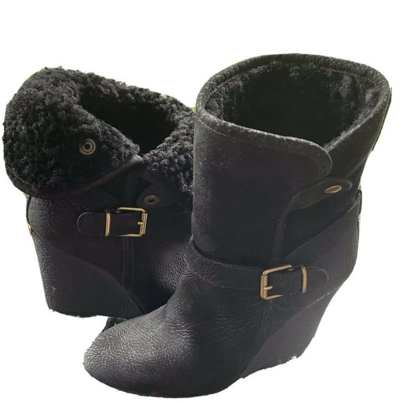 BURBERRY Fowler Shearling Wedge Ankle Boots - Picture 1 of 7